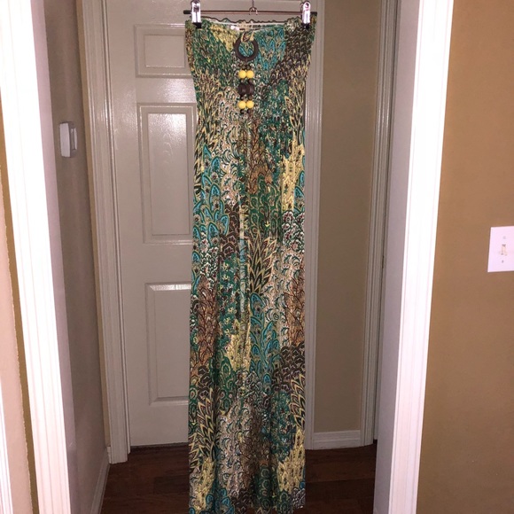 peacock design maxi dress